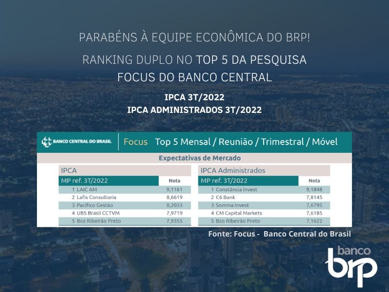 Ranking duplo no TOP 5 da pesquisa Focus do Banco Central